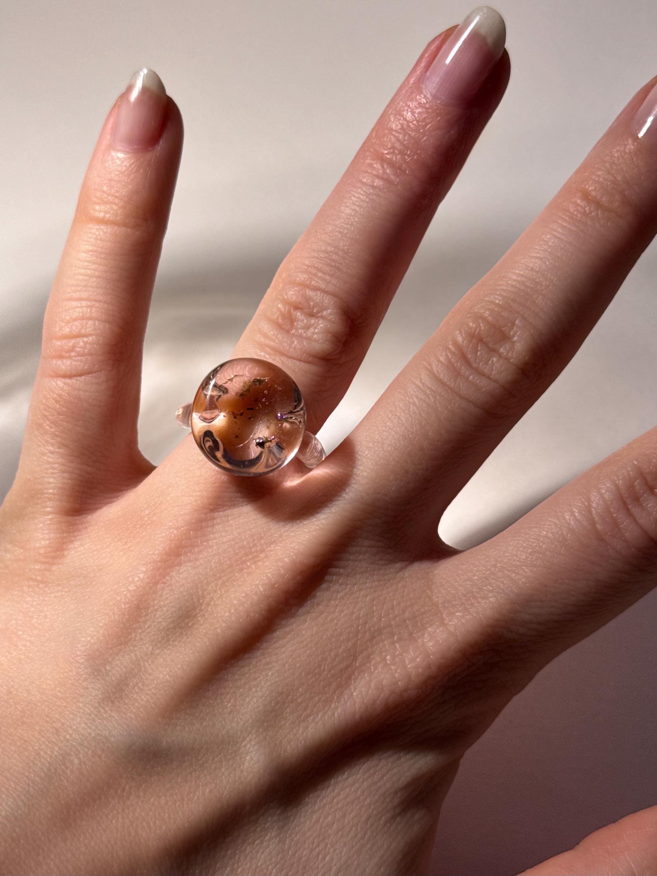 Handmade Pink Opal Flake Borosilicate Glass Ring