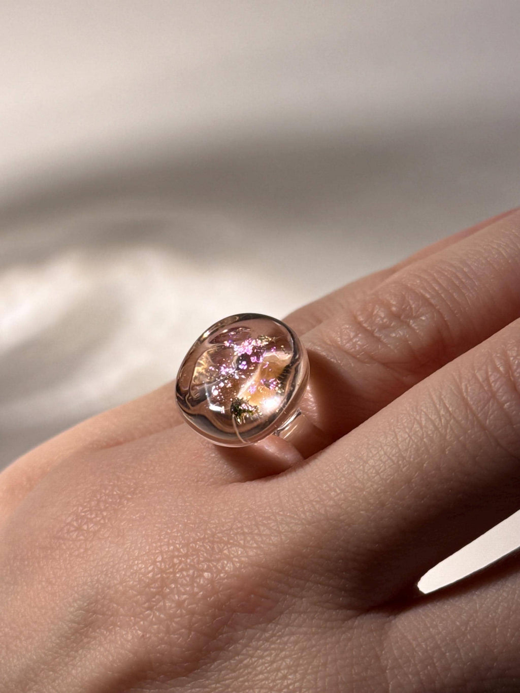 Handmade Pink Opal Flake Borosilicate Glass Ring