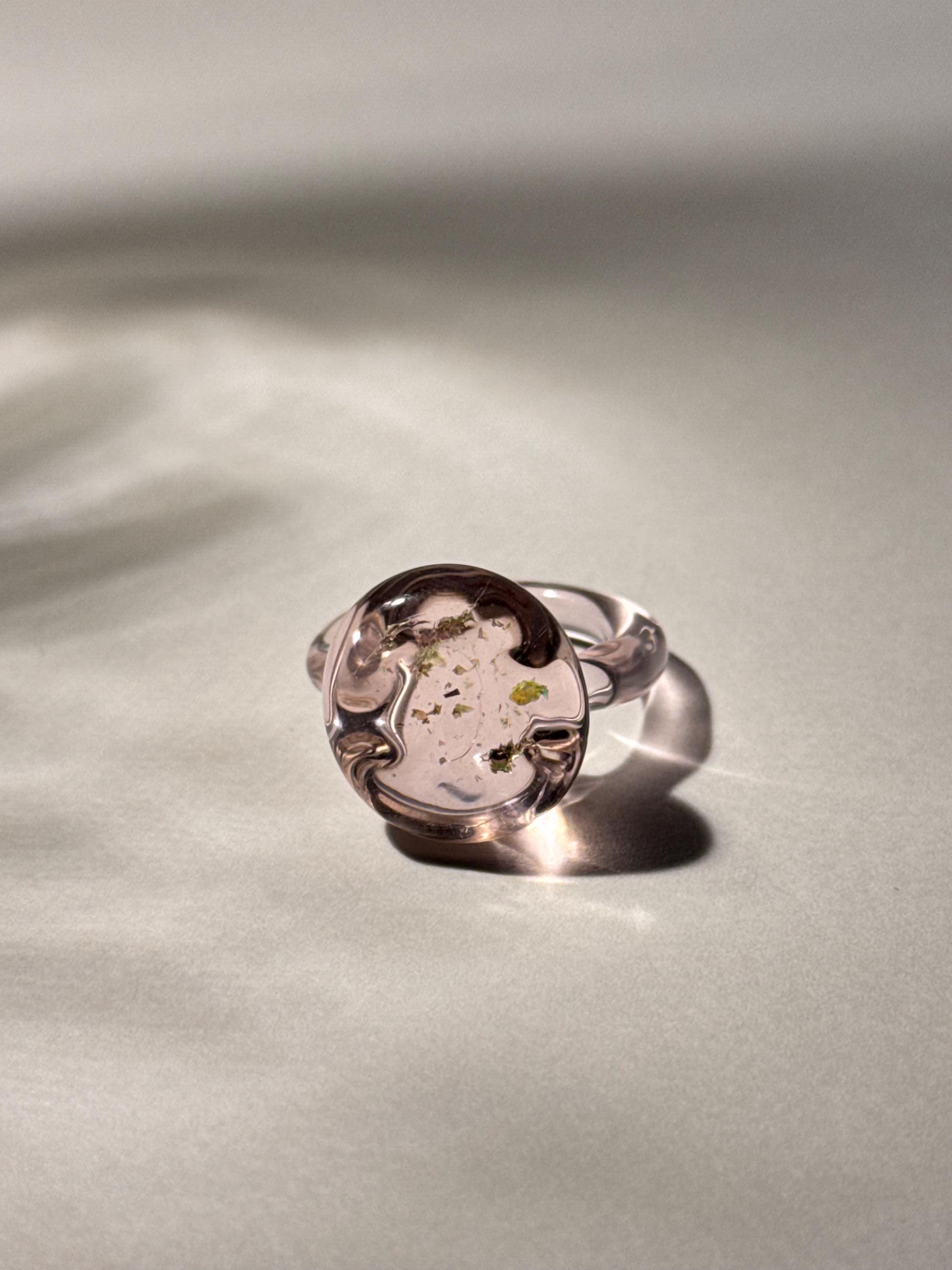 Handmade Pink Opal Flake Borosilicate Glass Ring