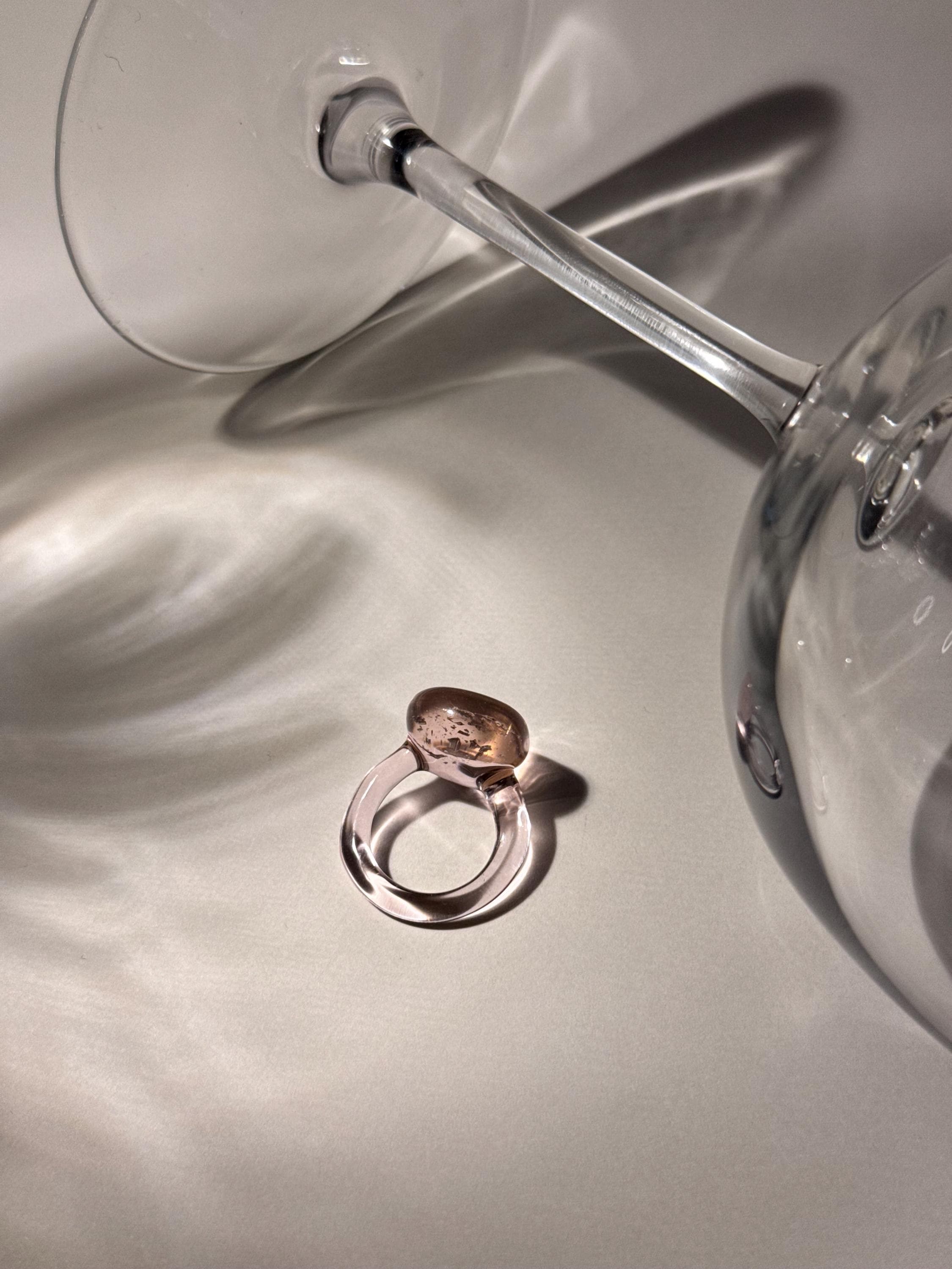 Handmade Pink Opal Flake Borosilicate Glass Ring