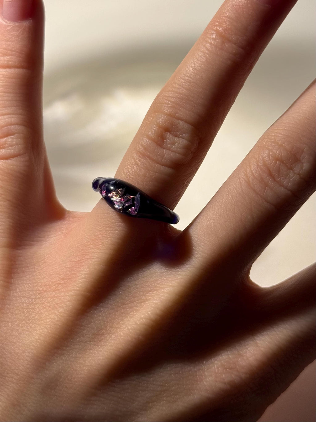 Deep Blue Opal Flakes Glass Ring