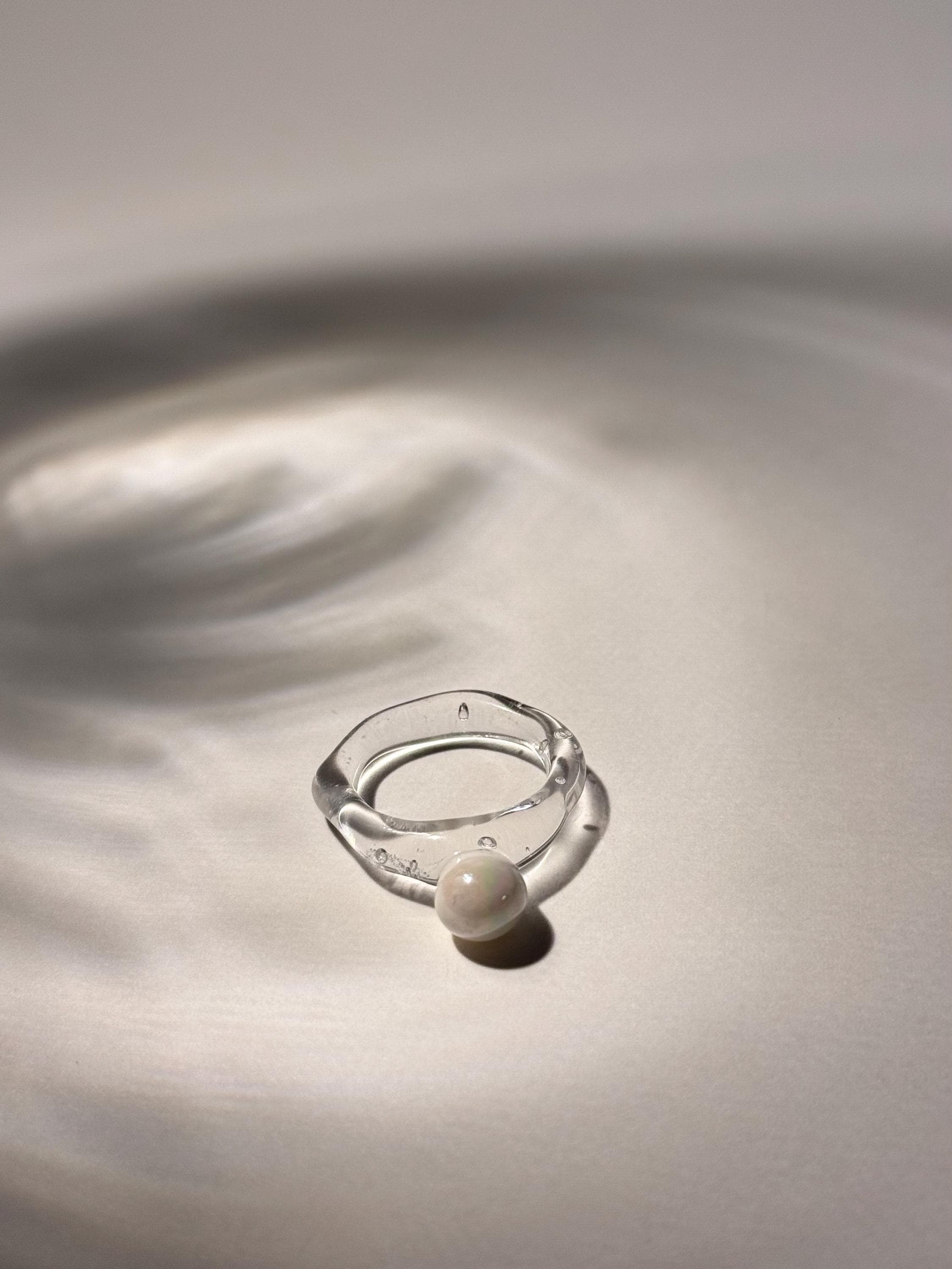 Handmade Pearly White Glass Ring