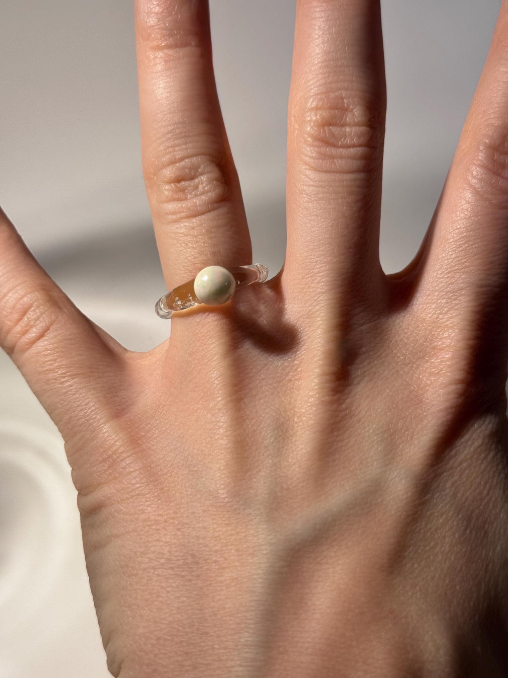 Handmade Pearly White Glass Ring