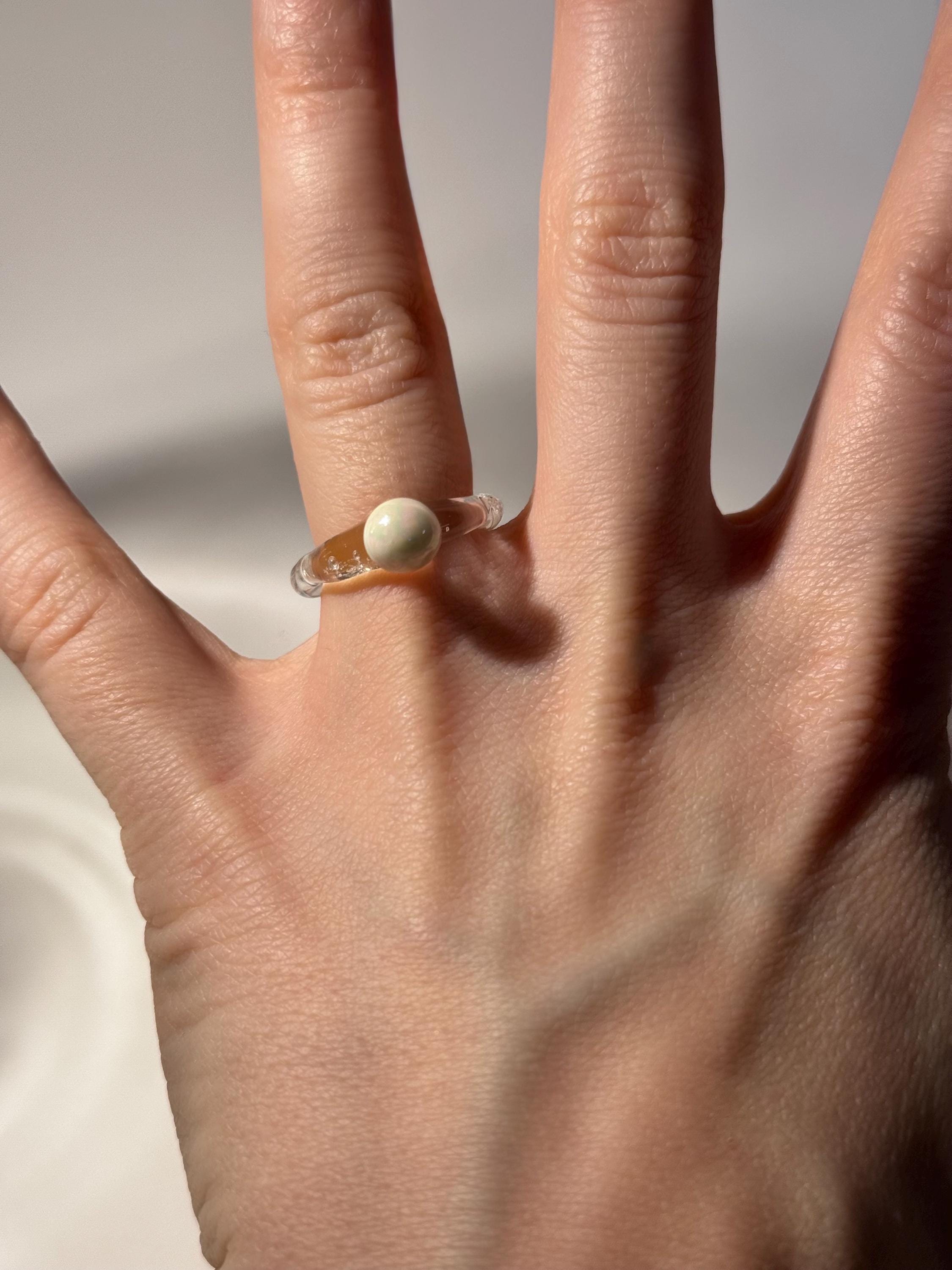 Handmade Pearly White Glass Ring