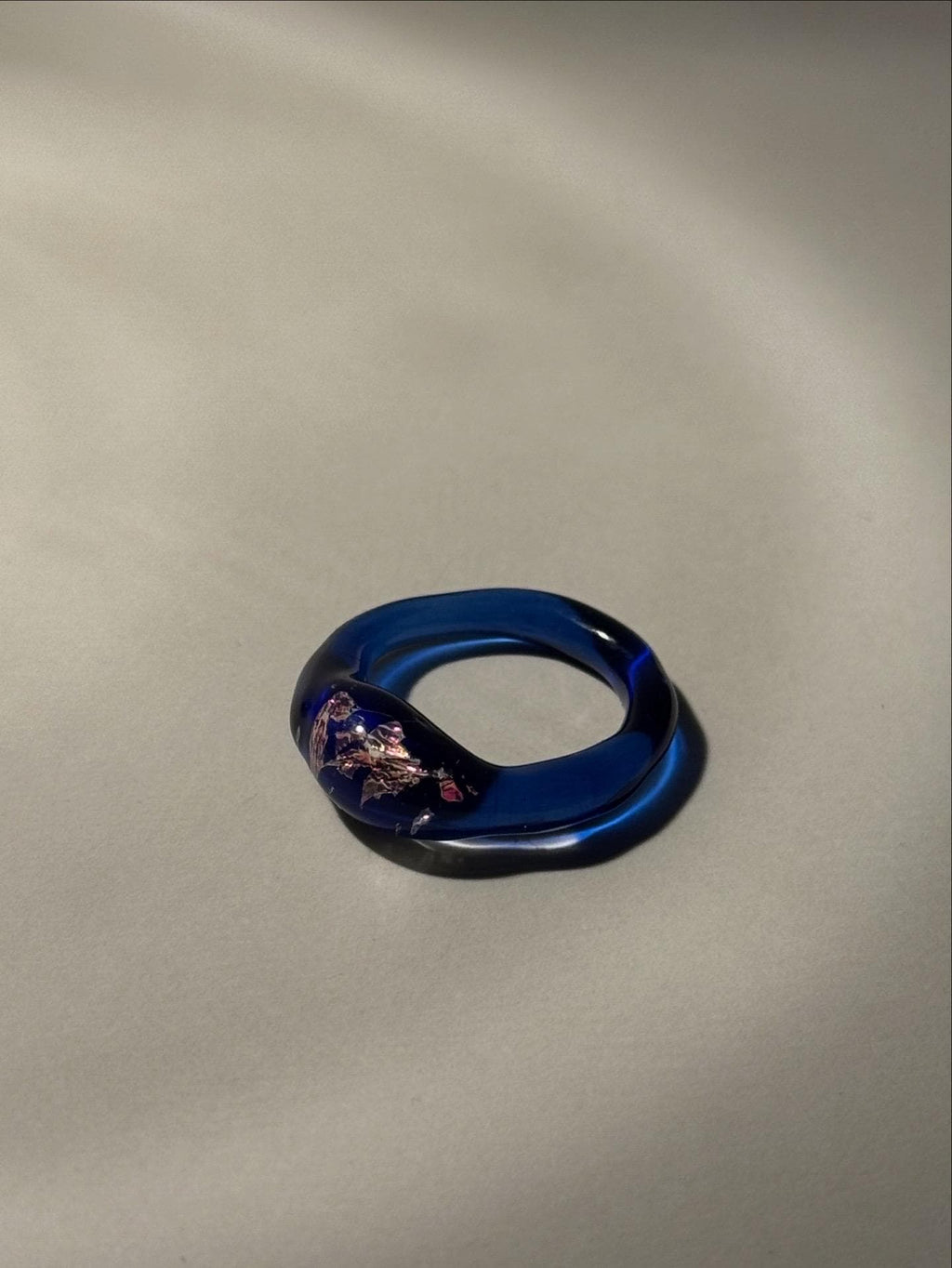 Deep Blue Opal Flakes Glass Ring