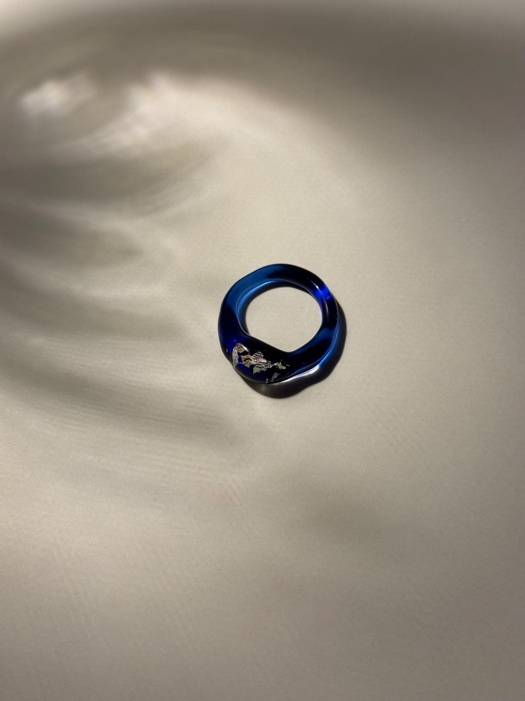 Deep Blue Opal Flakes Glass Ring