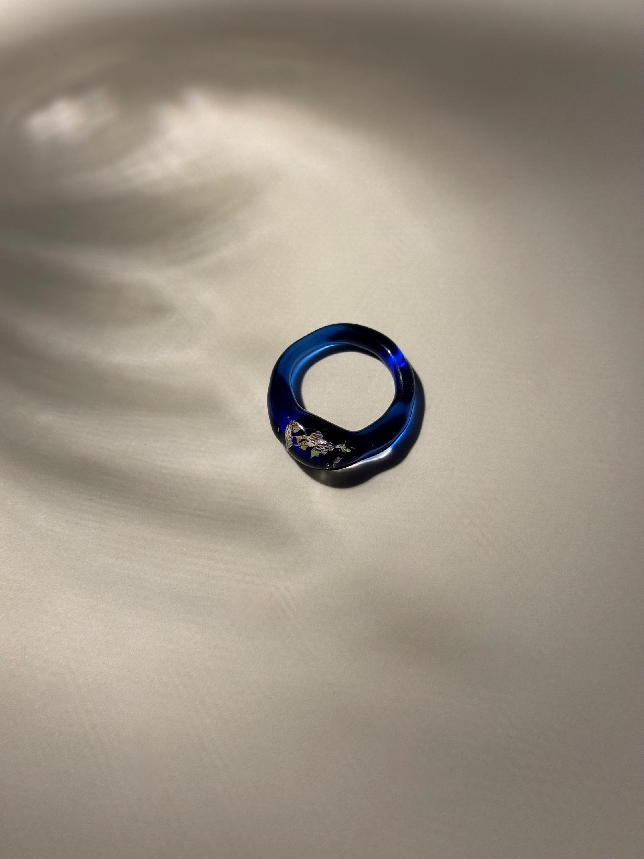 Deep Blue Opal Flakes Glass Ring