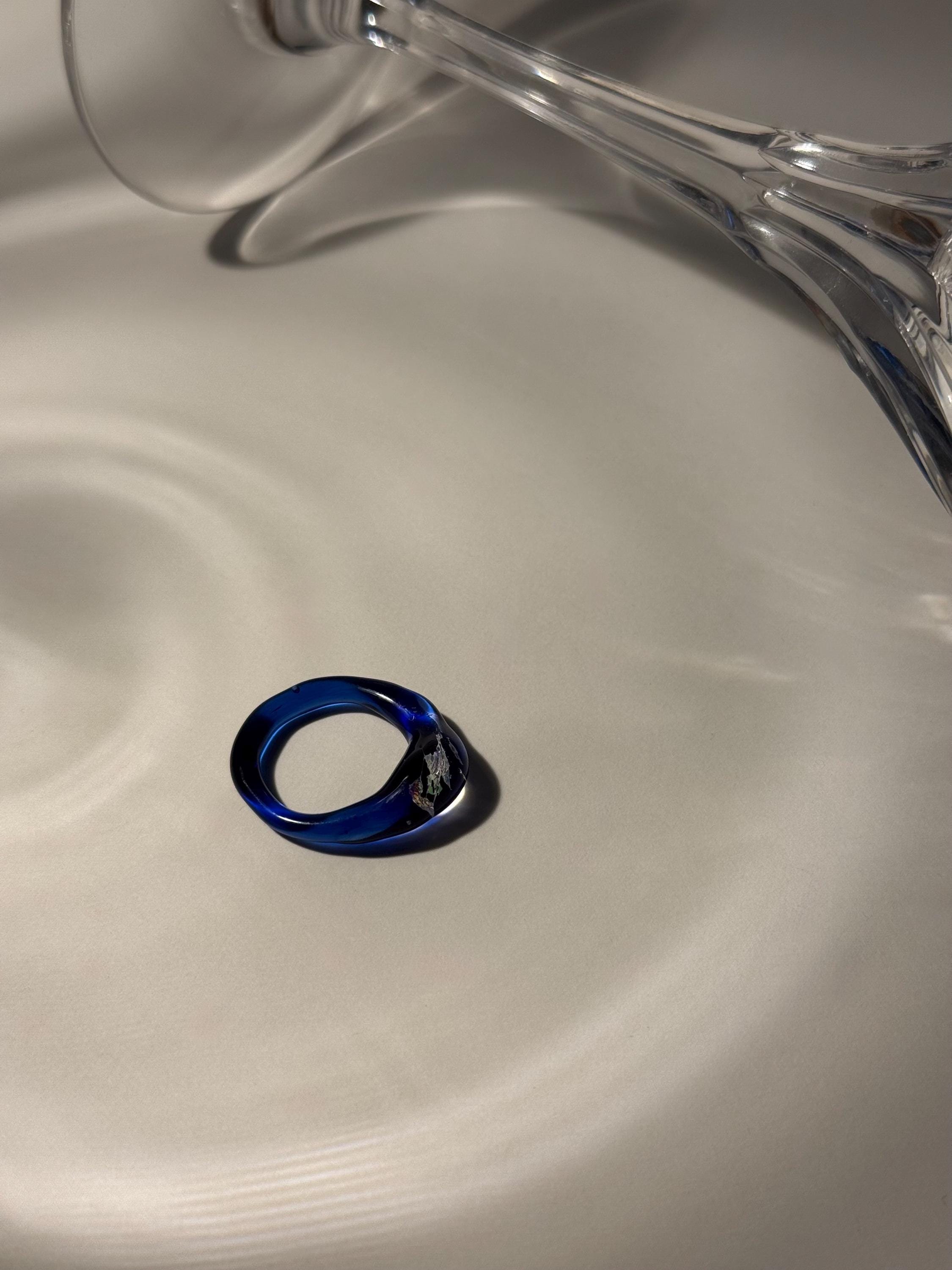 Deep Blue Opal Flakes Glass Ring