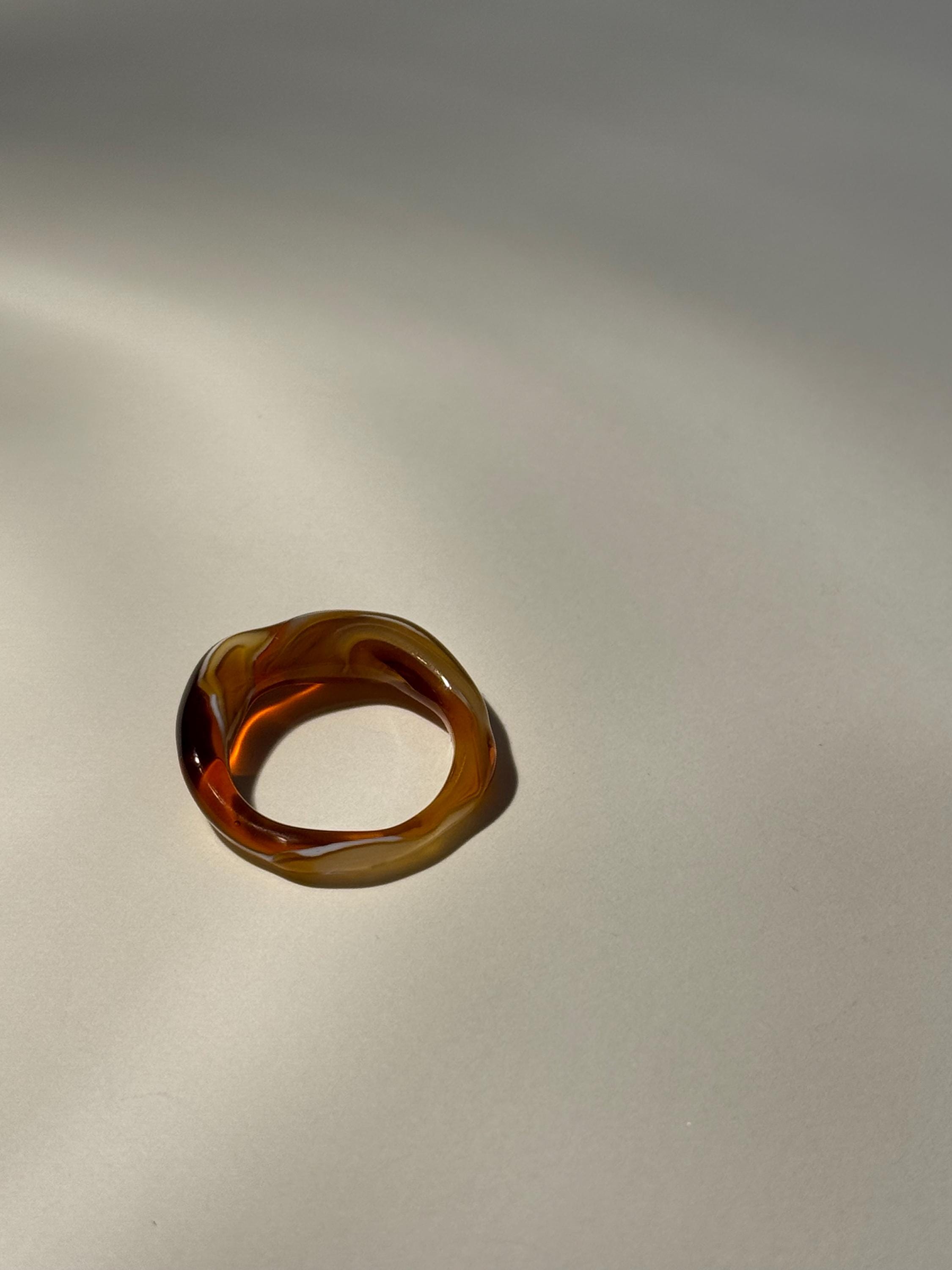 Cappuccino swirl inspired brown and beige Glass Ring: Handmade unique Borosilicate Jewellery